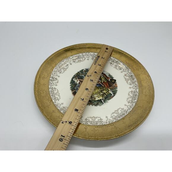 Vintage W.S. George Crest-O-Gold Decorative Plate Courting Couple 22K Gold USA - Picture 4 of 14